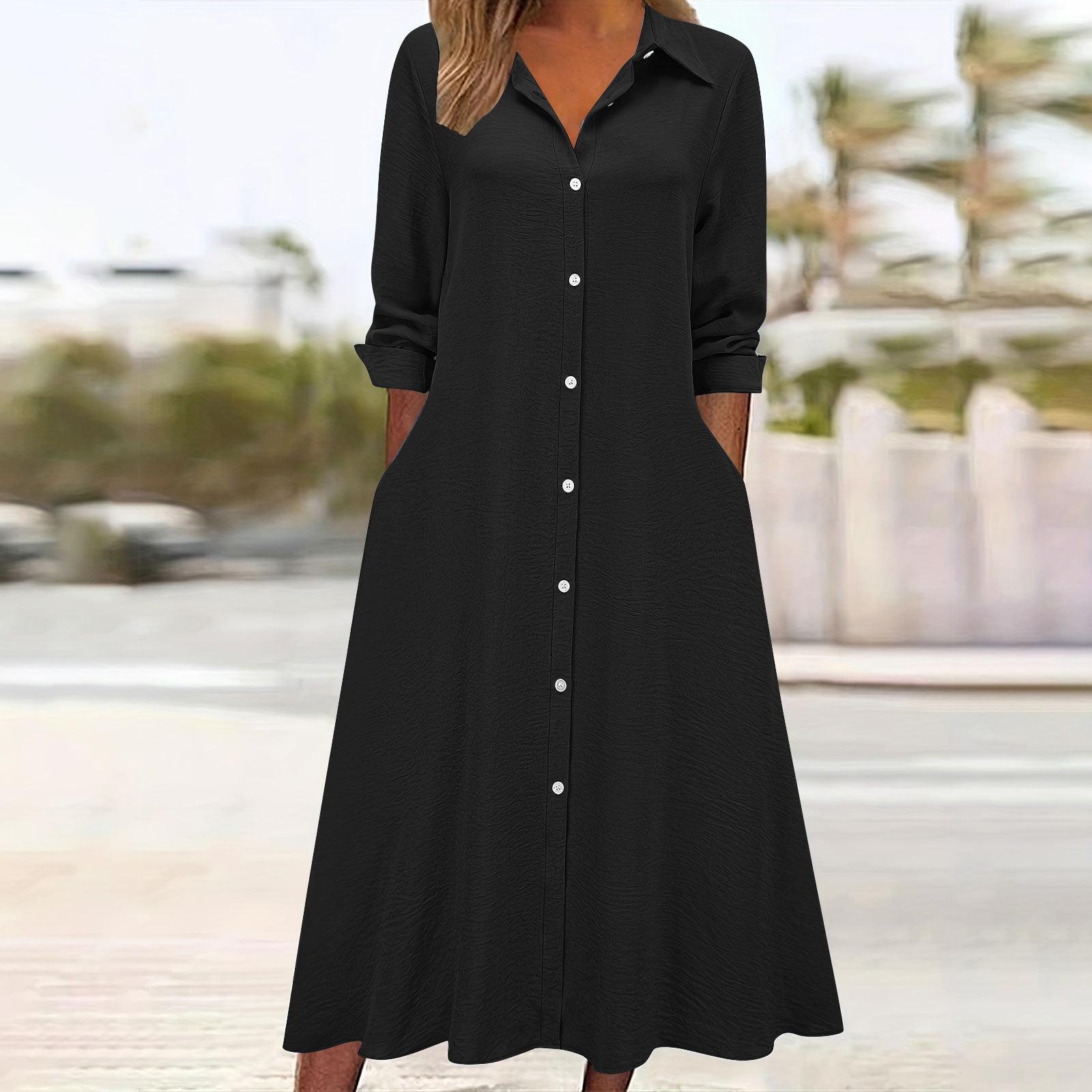

Women s Button Shirt Long-sleeved Fashionable Dress XL