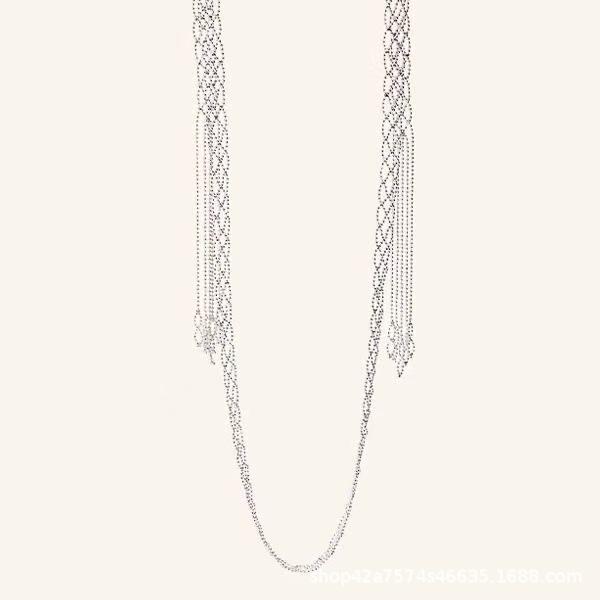 Французский шик Цепочка с кисточками и бусинами Обертывающий ожерелье - Серебро