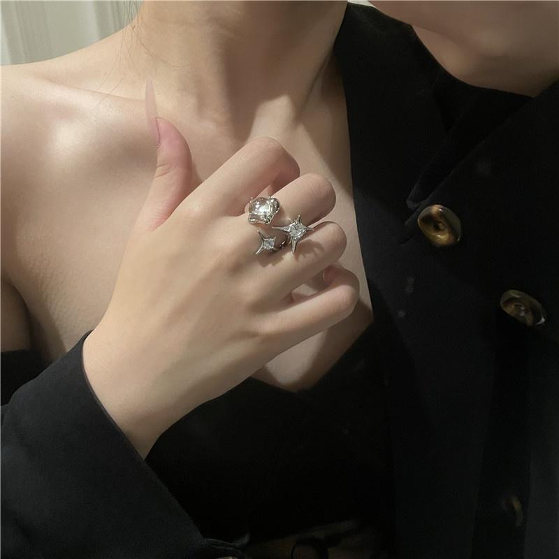 Crystal Opal Irregular Ring for Women Zircon Star Open Rings Vintage Geometric Trendy Ring Jewelry