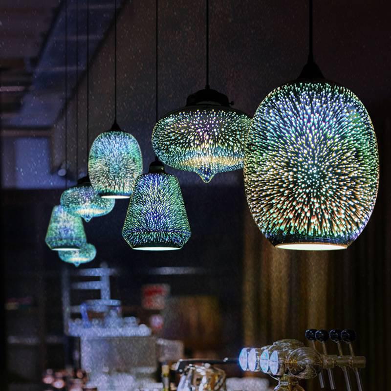 3D Colored Glass Pendant Lamp - Creative Industrial Style LED Lighting for Restaurant & Bar Decor.