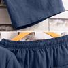 2 Pcs/Set Men T-shirt Shorts Set Solid Color Elastic Waist Loose V Neck Drawstring Homewear Deep Crotch Plus Size Casual Summer