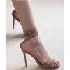 New one-word open-toed sandals for women, sexy temperament lace mesh white high heels for women, thin heel round head