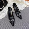 Women Pumps Mid Heels Chains Ladies Shoes Shallow Solid Woman Shoe Concise Slip On Pointed Toe Female Footwear Fashion 2024