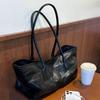 Yogodlns New Korean Trendy Y2K Black Shoulder Bag Crocodile Grain Pattern PU Leather Tote Bag Large Capacity Commute Travel Daily Handbag