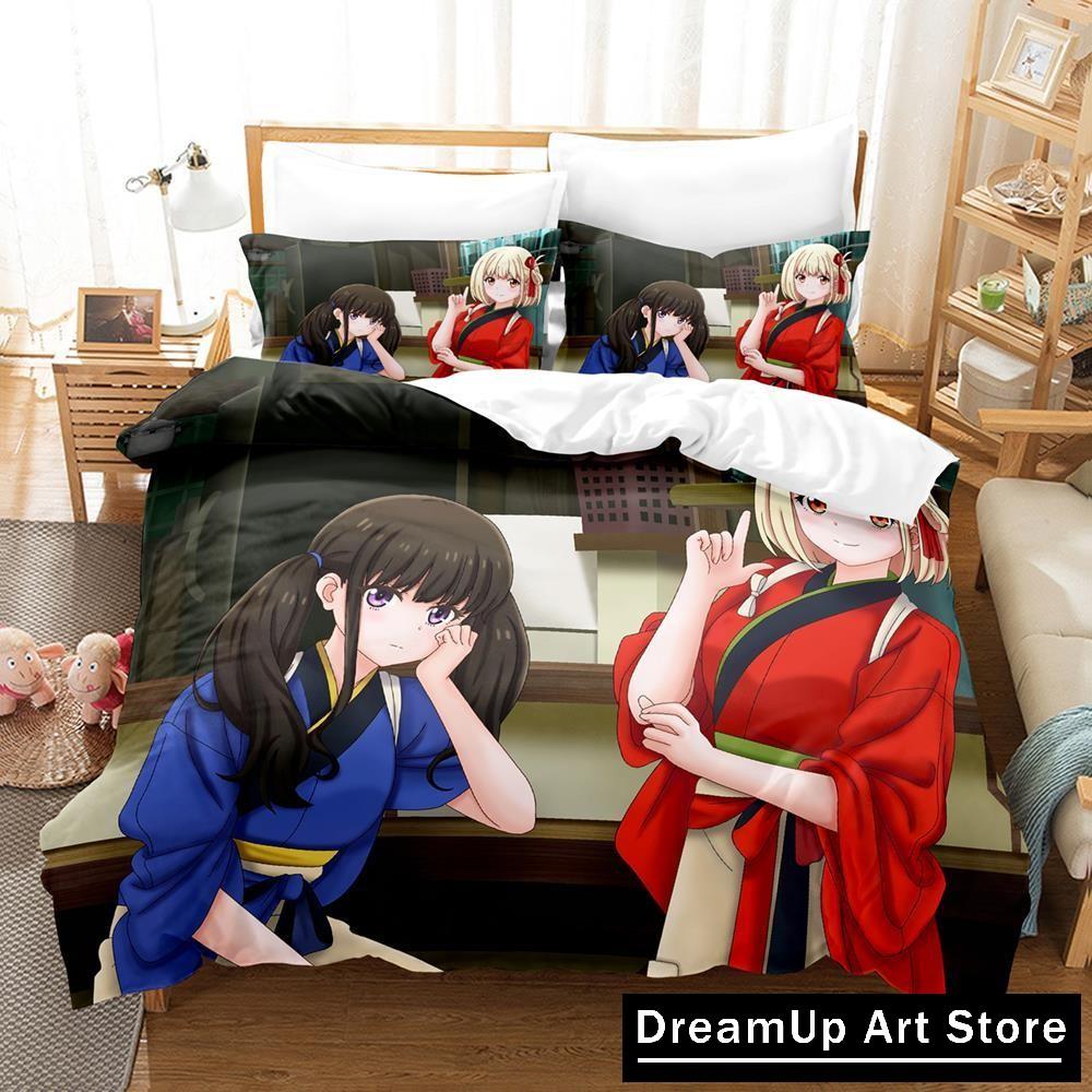 3D-Druck Mode Anime Lycoris Recoil Bettwäsche Set Jungen Mädchen Twin Queen Full Size Bettbezug Kissenbezug Bett Erwachsene Schlafzimmer
