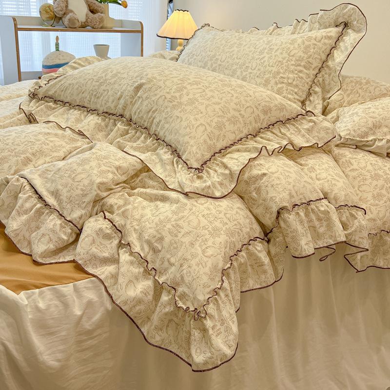 Romantic Lace Floral Cotton Bedding Set - Exquisite French-Korean Style