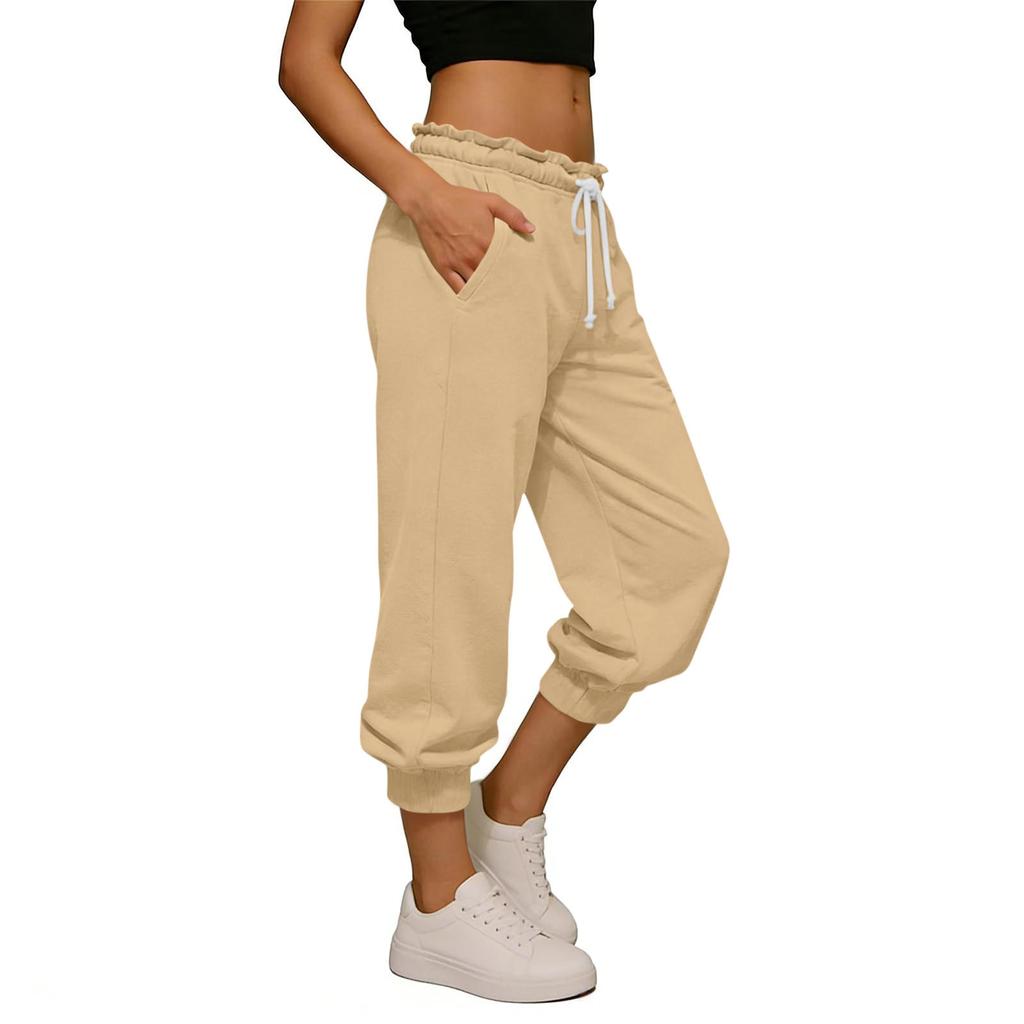Women's High-Waisted Drawstring Cuffed Casual Pants: -Color, Loose-Fit Sweatpants