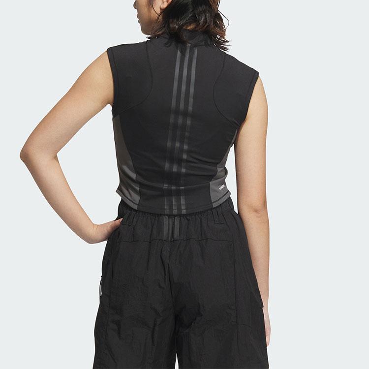 Adidas Sleeveless Zip-Up T-Shirt Striped Quick-Dry Women Tops Black JI7528
