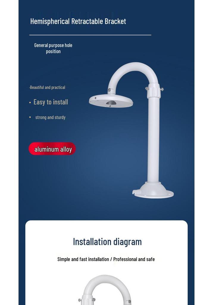 35mm U-shaped Dome Camera Ceiling Mount, Telescopic Aluminum Alloy for Hikvision/Dahua Panoramic Surveillance Cameras