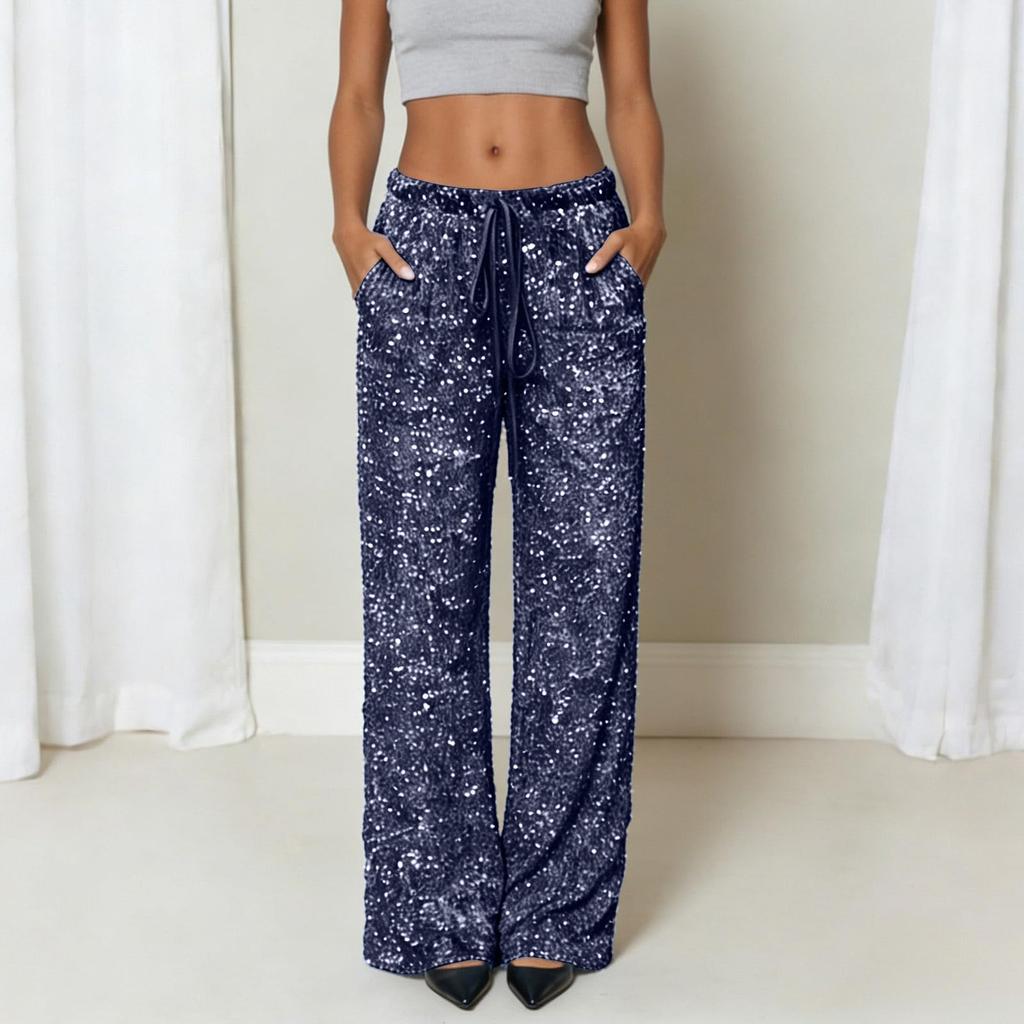 Women's Shimmering Slimming Drawstring Wide-Leg Pants