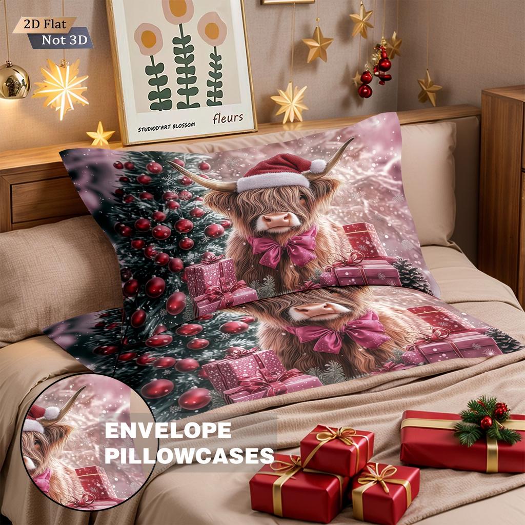 3-teiliges Valentinstags-Rosa Hochlandkuh Geschenk Druck Kernlose Bettwäsche Mehrere Größen Schlafzimmer Bettwäsche Dekoration Maschinenwaschbar