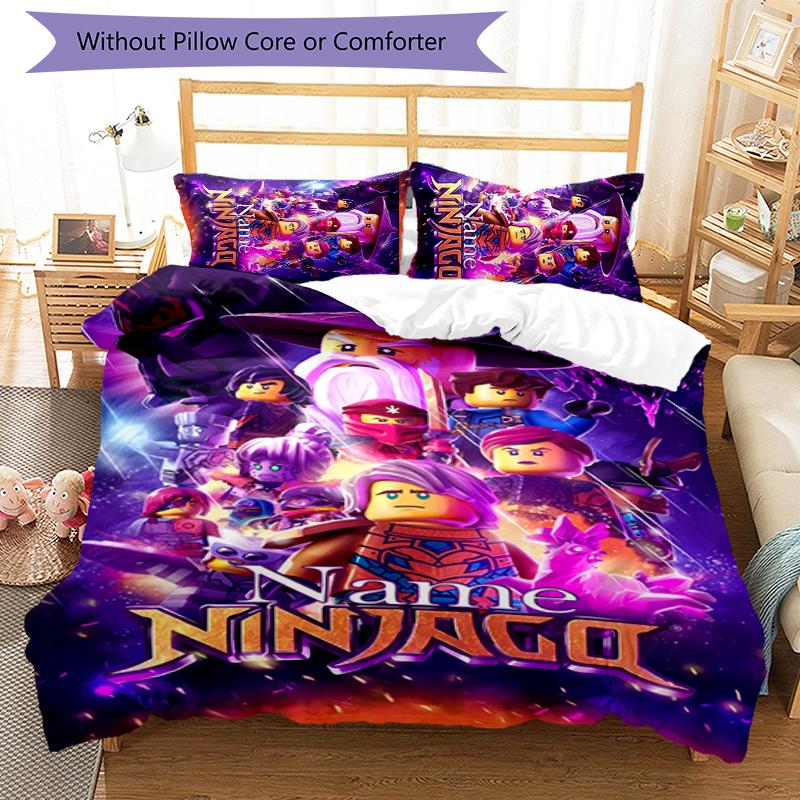 3pcs Custom Name Cartoon Lego Ninjago Bedding Set Duvet Cover Closure Includes 1 Duvet Cover & 2 Pillowcases for All Seasons Bedroom Decor