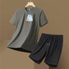 Men's Summer Ice Silk Sports Suit - Casual Two-piece Short Sleeve T-shirt & Shorts Set for All Ages.
