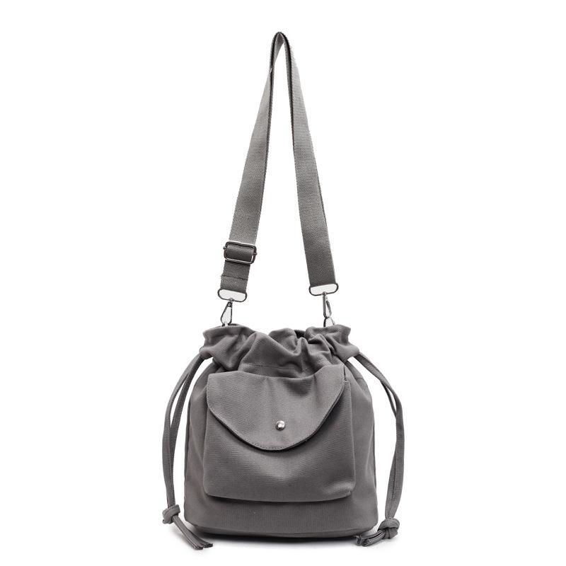 Canvas Bag Women's Spring and Summer New Niche Drawstring Shoulder Messenger Bag Pleated Bucket Bag