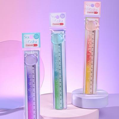 1 Stück/3 Stück Soul Color Lineal 15cm Transparente Farbverläufe Wellenlinie Glatte Kanten Kunststoff Lineal für Schüler