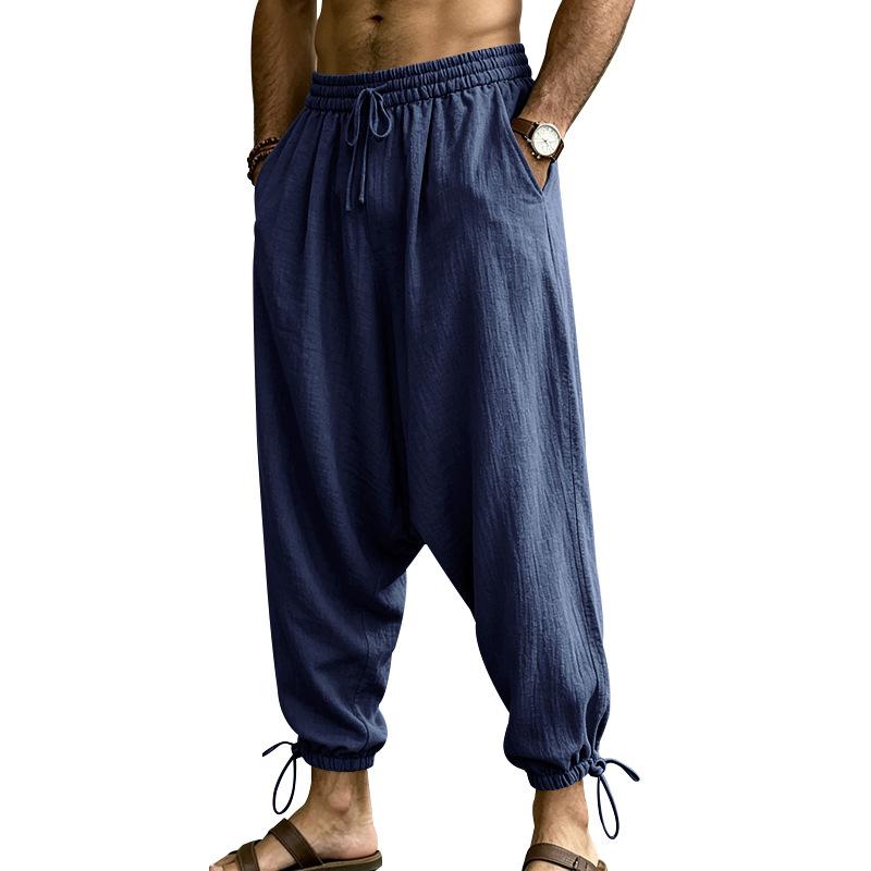 Zomer Heren Drop Crotch Harembroek Elastische Taille Trekkoord Manchet Wijde Casual Broek High Street Casual Broek