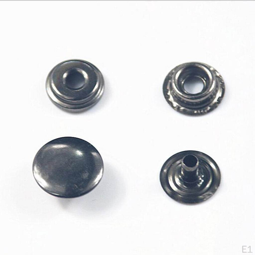 50 Fasteners Press Stud Button Sewing for Leather Coat Jeans Bag - Black, 15mm
