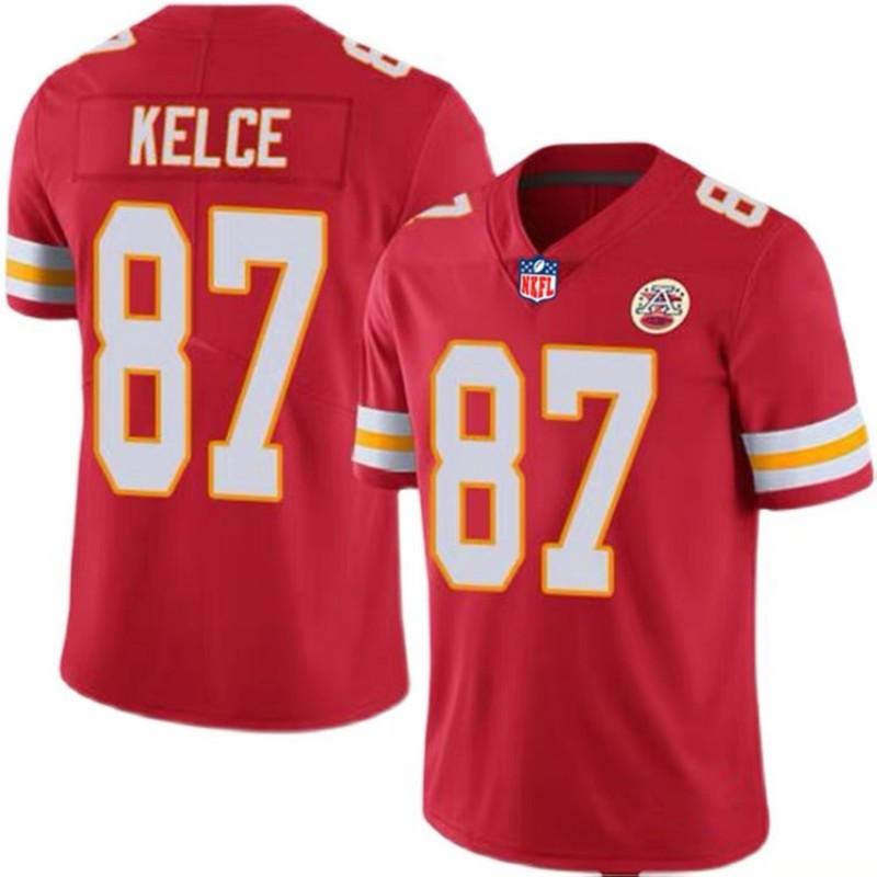 Pánský fotbalový dres NFL Kansas City Chiefs Mahomes 15 Kelce 87 Vyšívaný Červený Bílý Žlutý Krátký Rukáv Sportovní Oblečení