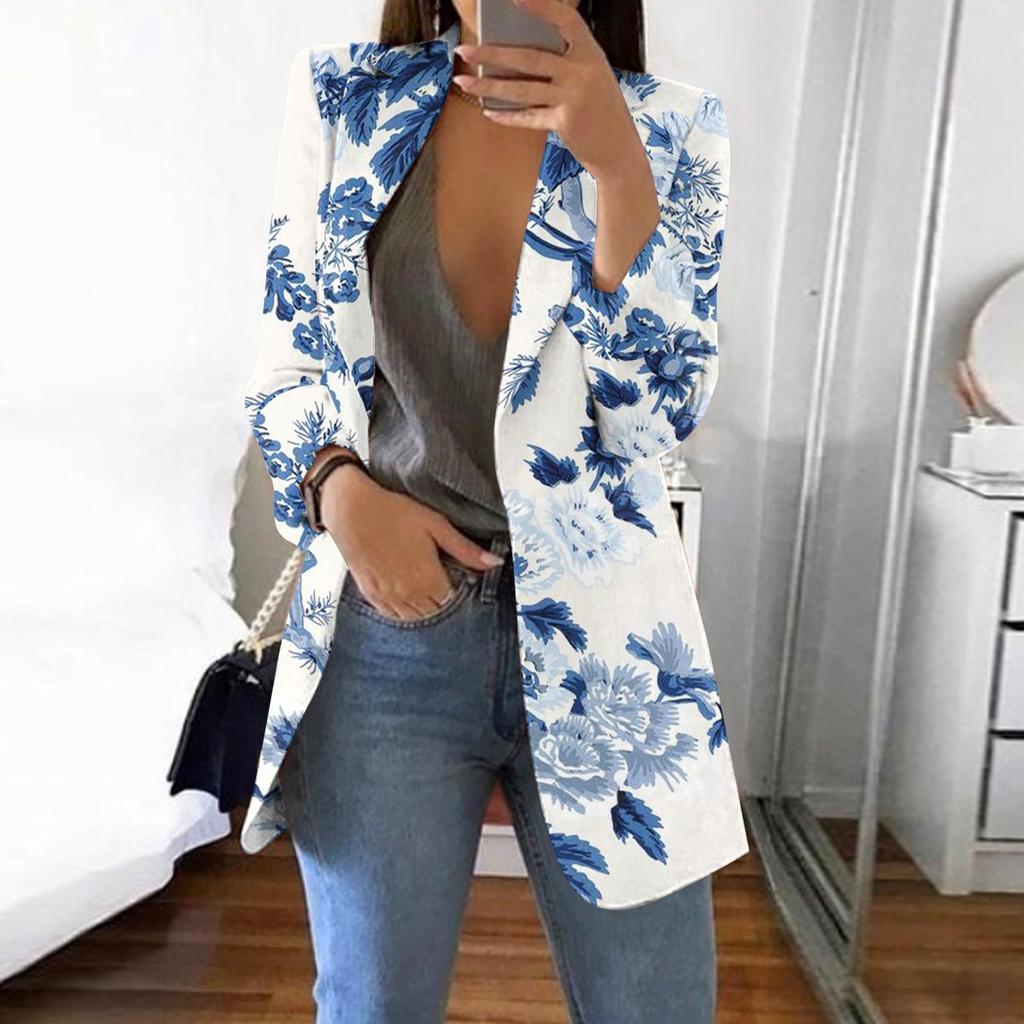 Women's Casual Fashion Print Lapel Long Sleeve Slim Fit Jacket