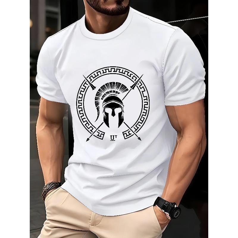 Men's Spartan Warrior T-Shirt - Round Neck Knit Top Suitable for Gym, Training, Outdoor | Machine Washable ,Vintage ,Casual Wear