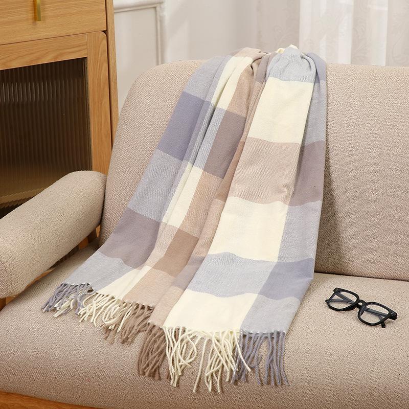 2025 Autumn/Winter Plaid Scarf for Women - Sweet Japanese & Korean Style, Warm Neck Warmer, Fashionable Imitation Cashmere Shawl