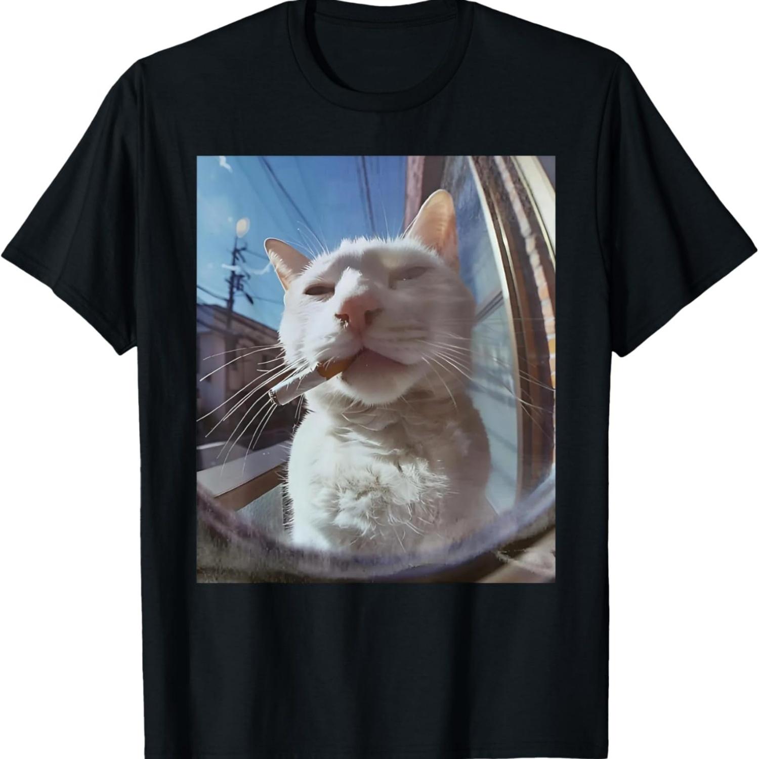 Funny Smoking Cat Meme T-Shirt for Men Women(1) S чёрный