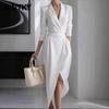 JPNTKY Women's Fashion Autumn Winter Solid Color Print V-Neck Long Sleeve Casual Dresses