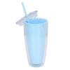 Tumbler with Lid Straw 750ml Double Wall Tumbler Large Capacity Water Bottle Wide Opening Shatterproof Light Blue