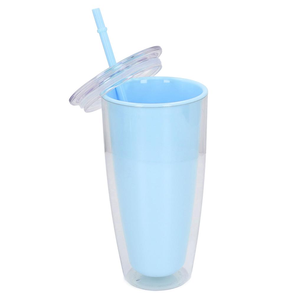 Tumbler with Lid Straw 750ml Double Wall Tumbler Large Capacity Water Bottle Wide Opening Shatterproof Light Blue