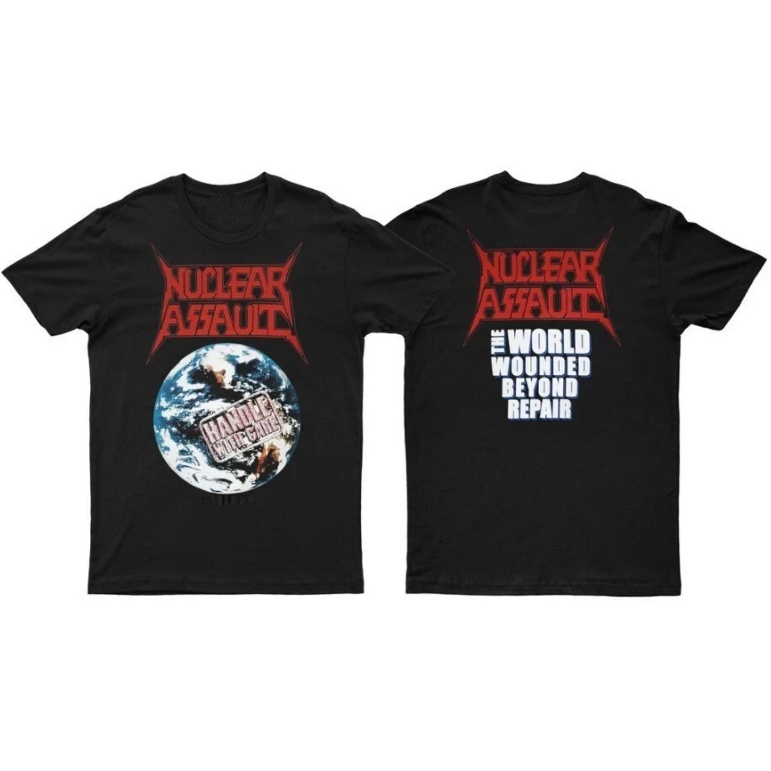 

Retro Nuclear Assault Band Double Sided Pure Cotton Black Full Size T-shirt (S-4XL) Men s Casual Street Daily Short Sleeve XXXXXL чорний