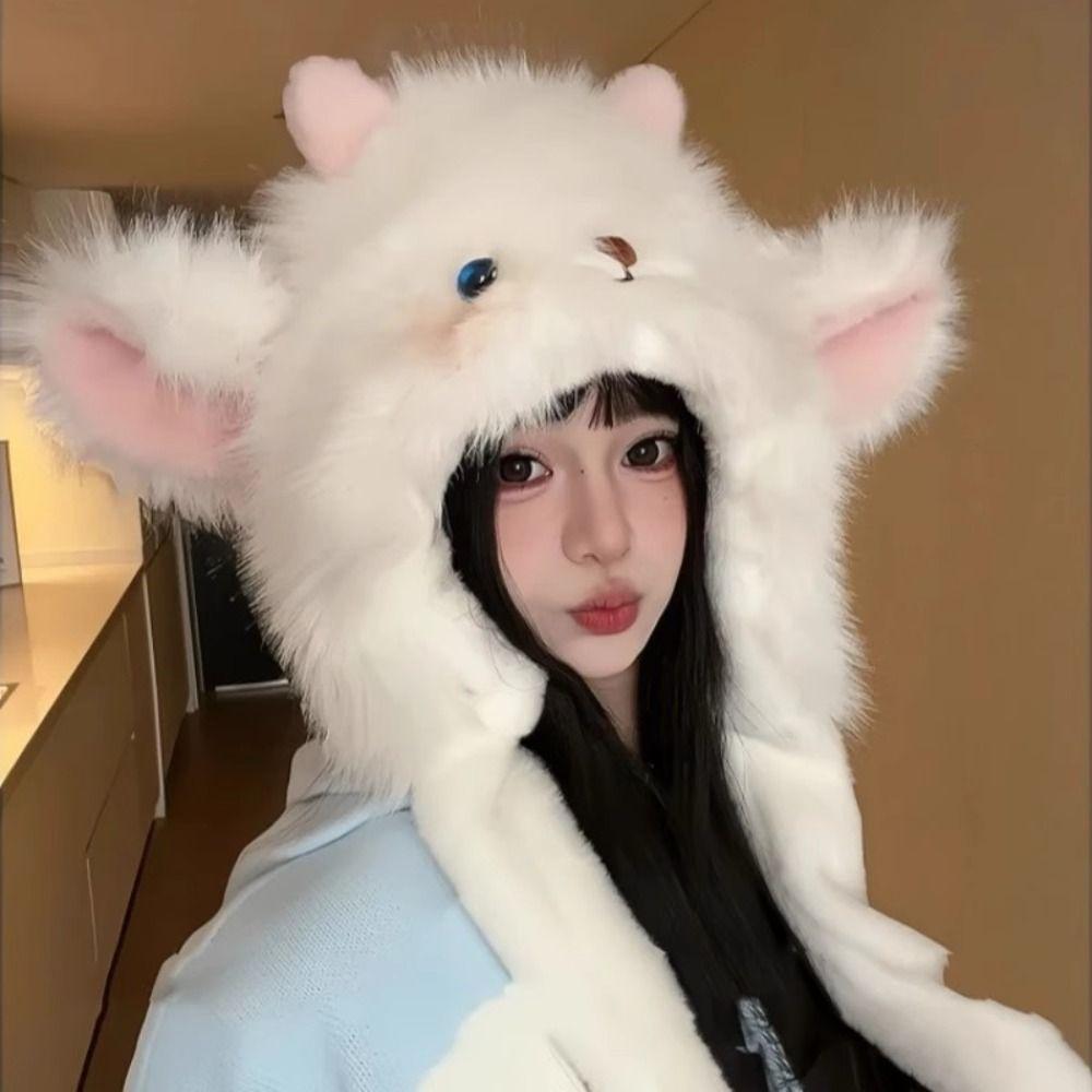 Anti-cold Winter Plush Hat Windproof Fluffy Ear Protection Cap Lamb Ears Warmer Hat Shopping