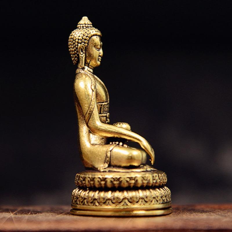 צלמית בודהה יושבת פליז וינטג' פסל סקיאמוני קטן לאוסף מסע פולחן בית עתיק עיצוב שולחן עבודה