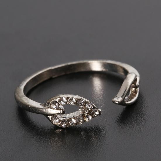 Fashion Women's Adjustable Rhinestones Leaves Opening Cuff Ring Jewelry Gift