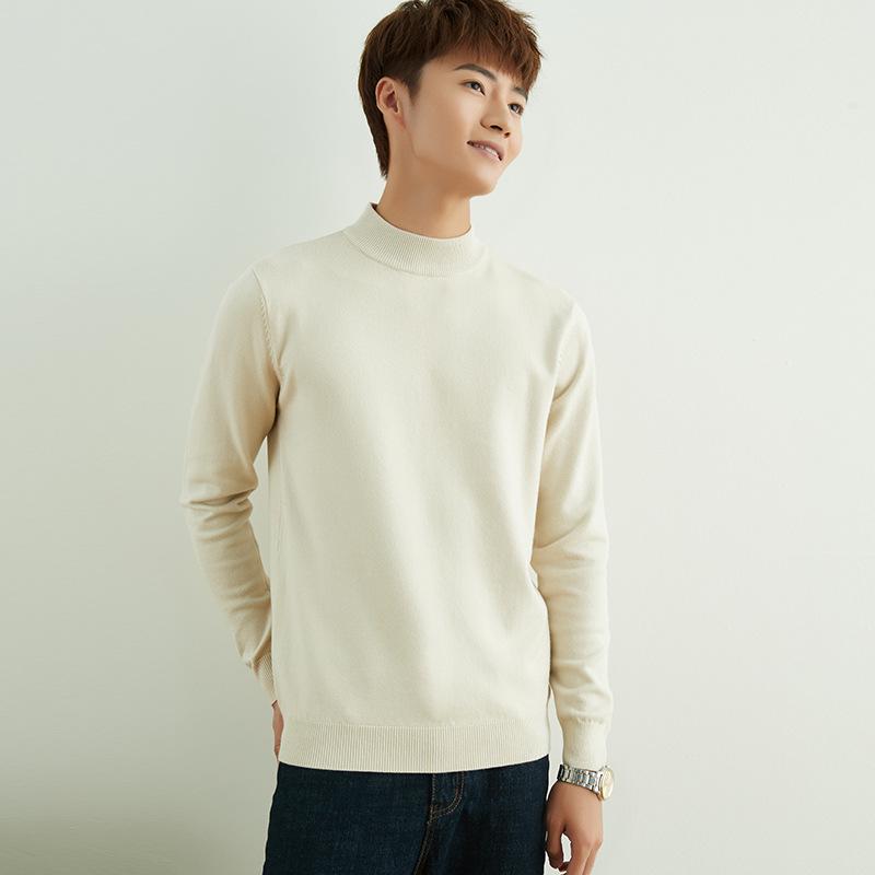 Men's Business Semi-High Collar Thick Knit Pullover Sweater for Autumn and Winter