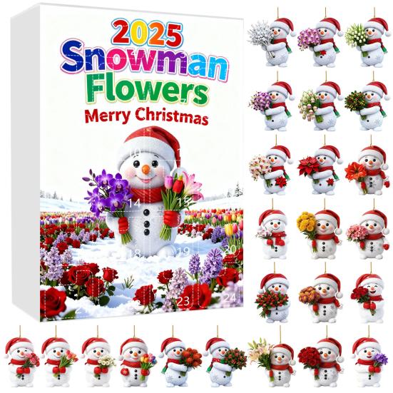 2025 Snowman Advent Calendar for Kids 24-Day Christmas Countdown Box with Acrylic Ornaments Multifunctional Holiday Decoration