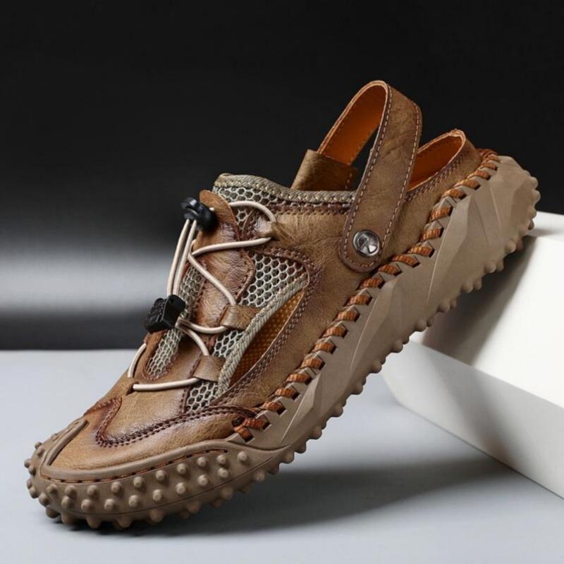 Men's Casual Leather Half Slipper Shoes Classic Men Sandals Summer Outdoor Walking Male Sneakers Breathable Man Hollow Out Flats