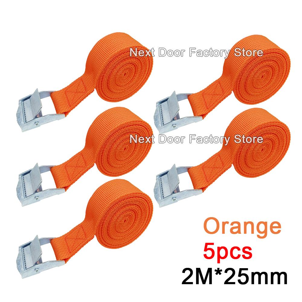 5pcs 2M Buckle Tie-Down Belt Cargo Straps For Car Motorcycle Bike With Metal Buckle Tow Rope Ratchet Belt for Luggage 3 Colors