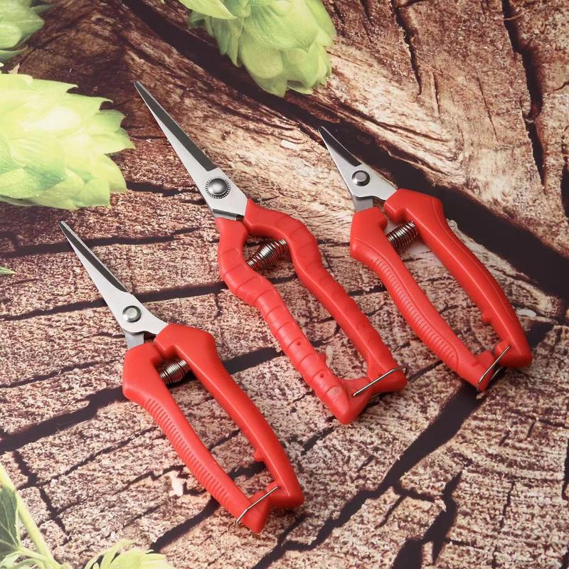 1Pcs Stainless Steel Garden Pruning Shears Non Slip Red Handles Spring Loaded Design For Trimming Plants Home Gardening Use