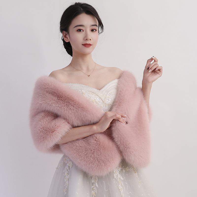 Imitation Fur Shawl Women's Autumn and Winter Imitation Mink Hair Fox Fur Collar Dress Cheongsam Cape Short Coat Tide