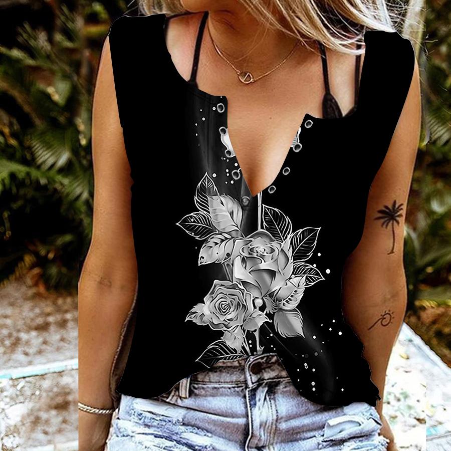 

Женские майки, сексуальные летние топы без рукавов с v-образным вырезом, жилет с 3D фиолетовыми цветами и принтом, крутые легкие топы 8XL серебряный