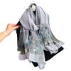 Floral Embroidery Elegant Silk Scarf Simulated Silk Soft Thin Shawl Scarf Solid Color 180*70Cm Beach Uv Protection Turban