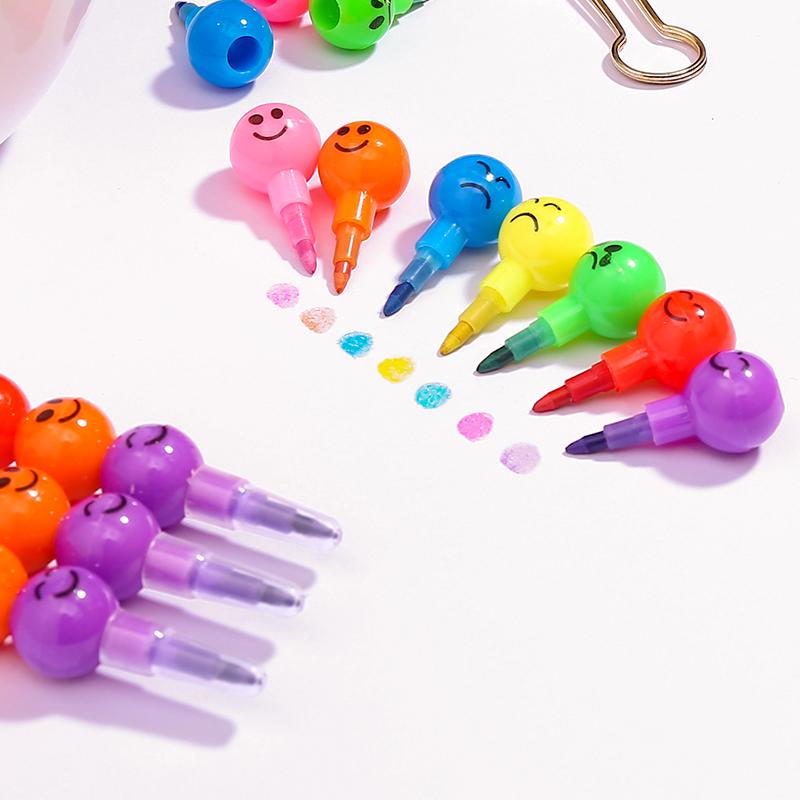 1pcs 7 Color Crayons Art Supplies for Kids Pastel Pen Drawing Set Stationery Smiley Face Crayons Kawaii Pencil School Supplies