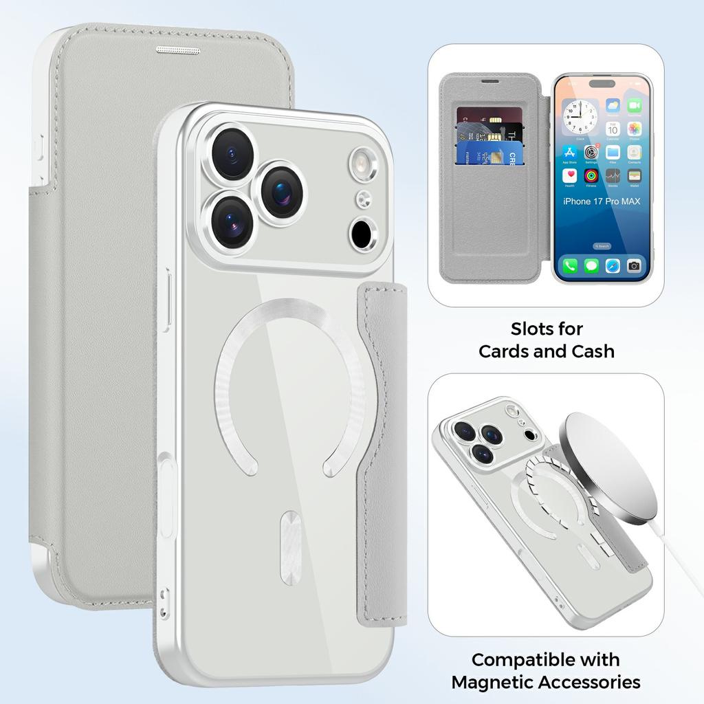 For iPhone 17 Pro Case Compatible with MagSafe RFID Blocking Leather Phone Cover