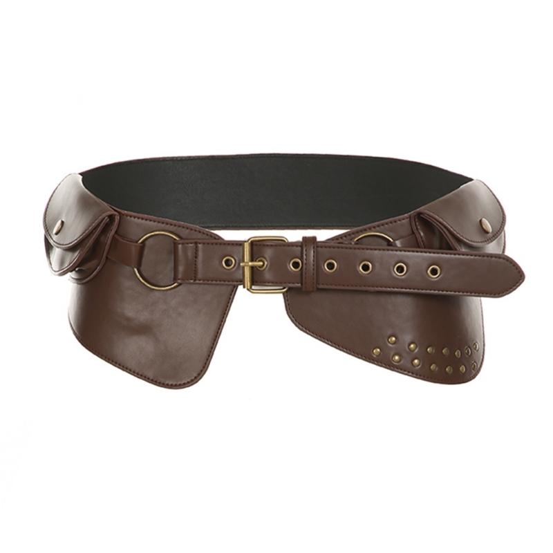 

Корсетный пояс 2000-х годов Женский декоративный пояс для брюк, платья, пояс-кинчер с заклепками и шипами, модный поясной ремень для повседневного использования 1 коричневый