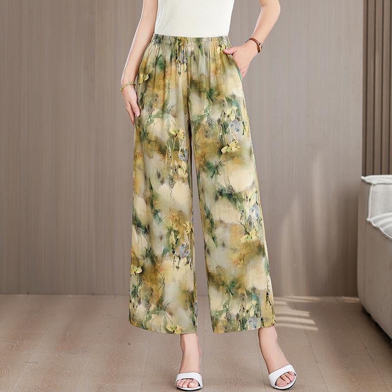 Pantaloni Estivi da Donna Taglie Forti a Vita Alta Larghi Vintage Abbigliamento Elastico in Vita Pantaloni Estivi