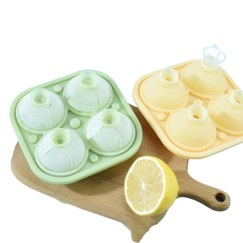 Large Silicone Ice Sphere Mold 4-Hole Food Grade Reusable Ice Cube Tray for Party  Cocktail Making