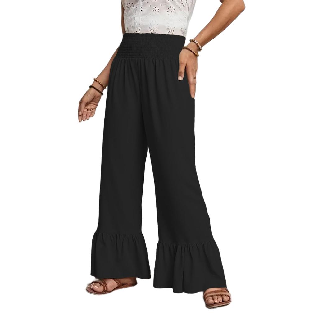 Women's Summer Trousers Pleated High Waist Ruffle Pants Loose Casual Holiday Beach Yoga Pants
