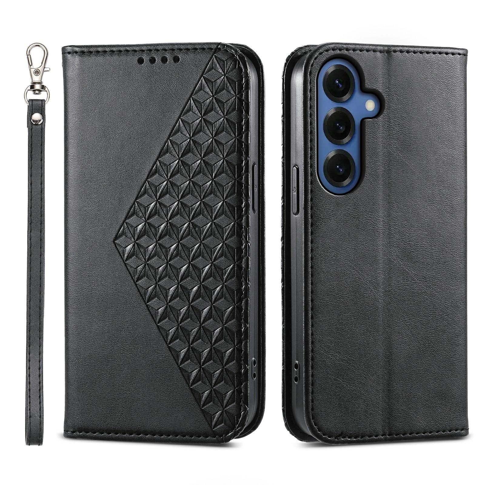 

Чехол-кошелек из ПУ-кожи с текстурой теленка для Samsung Galaxy S26 с ремешком на запястье
