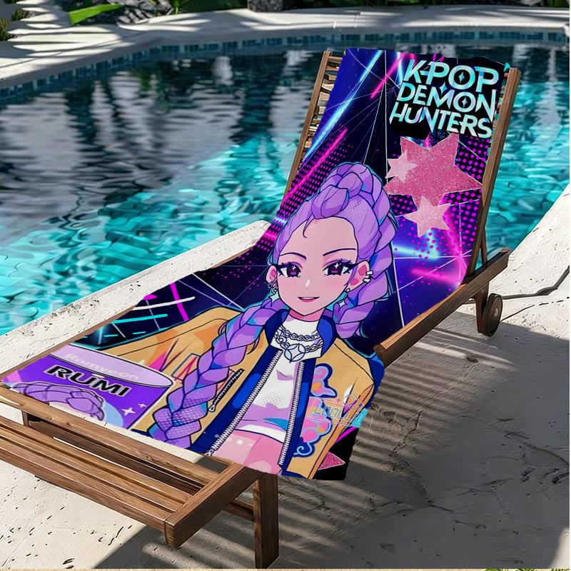 KPop Demon Hunters Print Beach Towel, Versatile Lightweight Absorbent Beach Towel for Pool Surf Yoga Bathroom, Perfect Birthday Holiday Gift