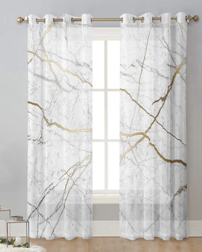 Natural Texture Marble Pattern Sheer Curtains for Living Room Decoration Window Curtains Kitchen Tulle Voile Organza Curtains